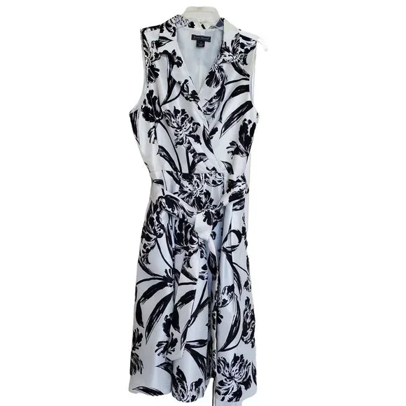 Jessica Howard Dress Sleeveless Fit & Flare Eggshell White Black Floral Sz 16 - Picture 3 of 8